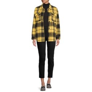 No Boundaries Yellow Plaid Button Down Long Sleeve Shacket